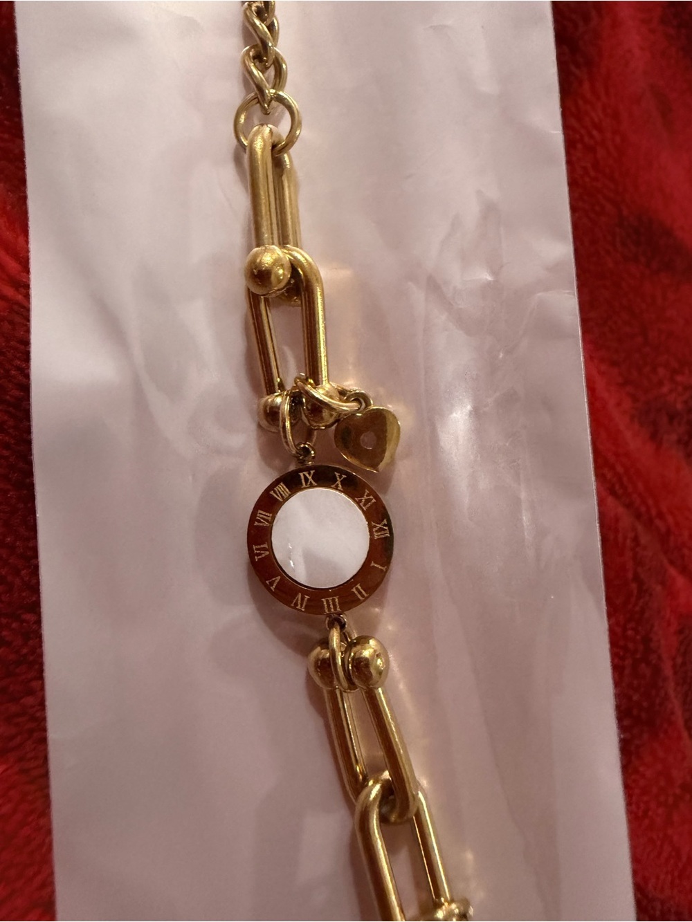 Gold Link Bracelet with Roman Numeral Charm - Unbranded